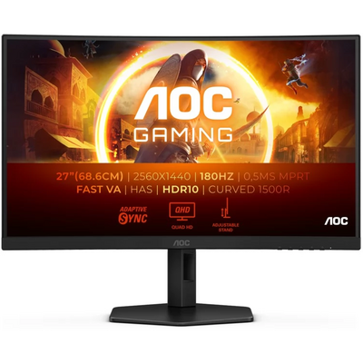 AOC Ívelt Gaming 180Hz monitor 27" CQ27G4X, 2560x1440, 16:9, 300cd/m2, 1ms, 2xHDMI/DisplayPort, áll. mag.