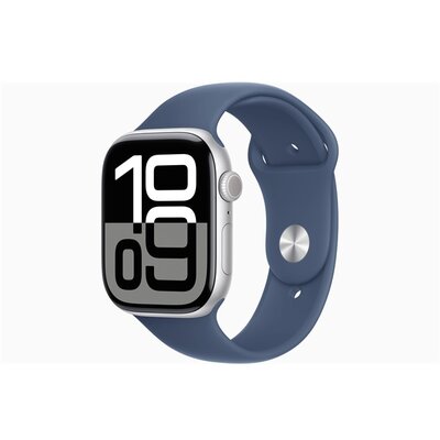 Apple Watch S10 GPS (46mm) ezüst alumínium tok, denim sportszíj (S/M) okosóra