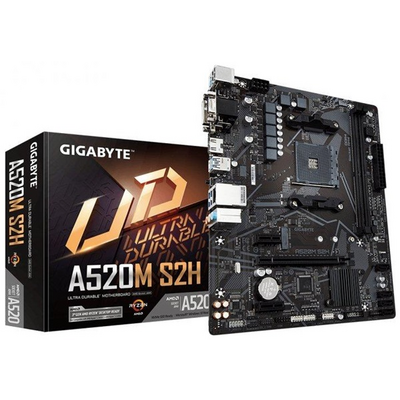 Gigabyte Alaplap - AMD A520M S2H AM4 (A520M, 2xDDR4 3200MHz, PCI-E, RAID, 4xSATA3, M.2, 6xUSB2.0, 6xUSB3.1)