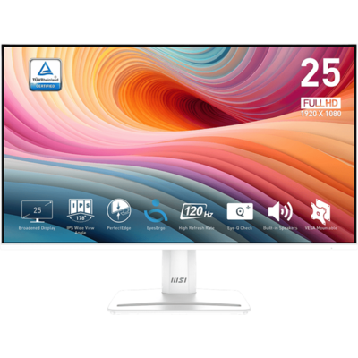 MSI Monitor Business PRO MP251W E2 24,5" FHD, 1920x1080, IPS, 120Hz, 1500:1 CR, 300cd/m2, 1ms, HDMI, DP, VGA, White