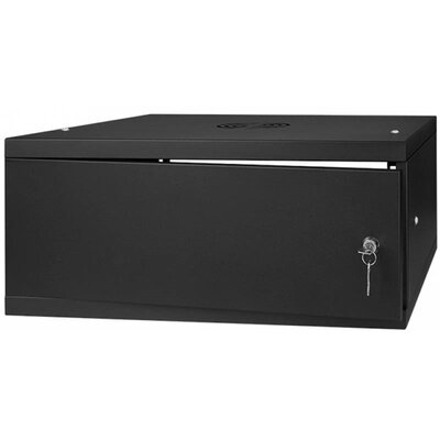 Stalflex RC19-4U-450MB 19" 4U 450 mm mély lapra szerelt fekete fém ajtós fali rack szekrény