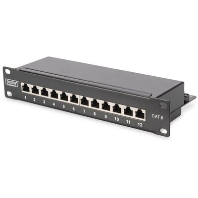 DIGITUS CAT6 12port asztali fekete árnyékolt patch panel