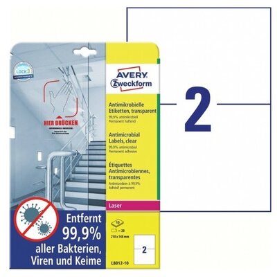 Avery L8012-10 antimikrobiális 210x148mm átlátszó fóliacímke