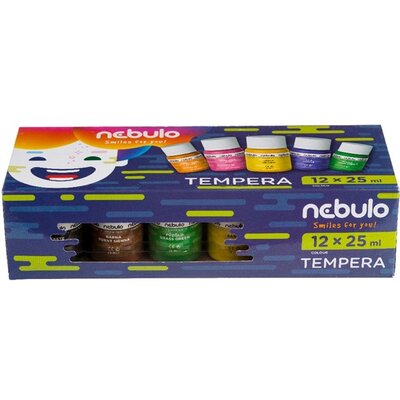 Nebulo 25ml-es 12 színű tégelyes tempera készlet