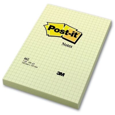 Post-it 102x152mm kockás öntapadós sárga jegyzettömb