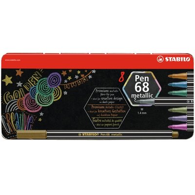 Stabilo Pen 68 metallic fémdobozos 8db-os vegyes színű filctoll készlet