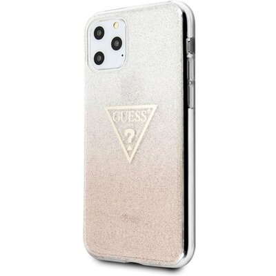 GUESS iPhone 11 Pro Max csillámos folyadékos háromszöges rózsaszín TPU tok