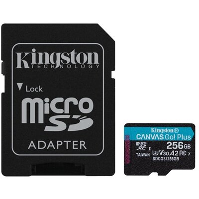 Kingston 256GB SD micro Canvas Go! Plus (SDXC Class 10 UHS-I U3) (SDCG3/256GB) memória kártya adapterrel