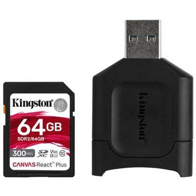 Kingston 64GB SD Canvas React Plus (SDXC Class 10 UHS-II U3) (MLPR2/64GB) memória kártya + olvasó