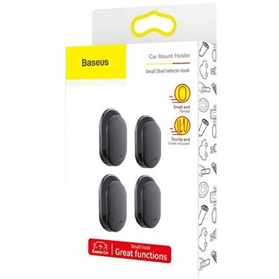 Baseus Small Shell fekete öntapadós autókiegészítő, akasztó (4db)