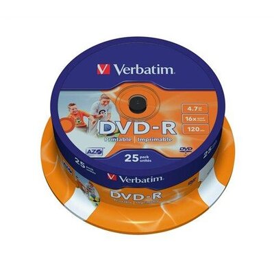 VERBATIM DVDV-16B25PP DVD-R cake box nyomtatható DVD lemez 25db/csomag