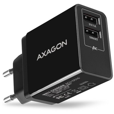 Axagon ACU-DS16 2.2A + 1A fekete fali töltő