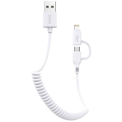 AWEI CL-53 1m/2 az 1-ben USB - micro USB/fehér Lightning kábel