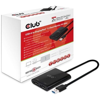 CLUB3D SenseVision USB A - DisplayPort 1.2 Dual Monitor