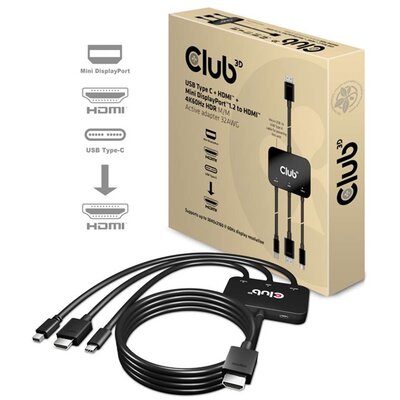 CLUB3D USB Type C + HDMI + Mini Displayport 1.2 - HDMI 4K60Hz HDR aktív adapter