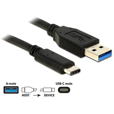 Delock 83869 USB 10 Gbps (USB 3.1 Gen 2) A típusú csatlakozódugó > USB Type-C 0,5m fekete kábel