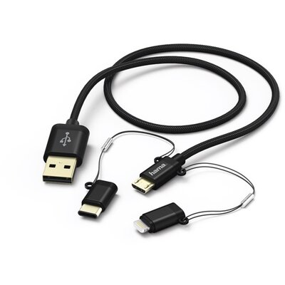 Hama 183348 1m micro USB / Type-C / Lightning 3 in1 fekete adatkábel