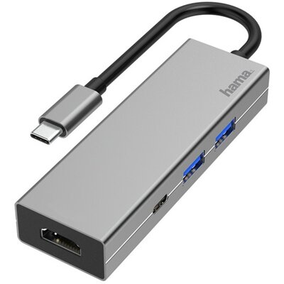 Hama 200107 ezüst USB 3.1 Type-C HUB (2x USB A, 1x USB TYPE-C, HDMI)