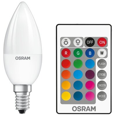 Osram Star+ RGBW/matt búra/4,5W/250lm/2700K/E14 távirányítható LED gyertya fényforrás
