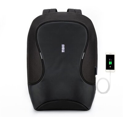 TOO 15,6" lopásbiztos/vízálló/USB portos fekete hátizsák