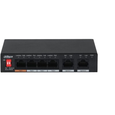 Dahua PFS3006-4ET-60-V2 1x 10/100(Hi-PoE/PoE+/PoE)+3x 10/100(PoE+/PoE)+2x 10/100 uplink, 60W PoE switch