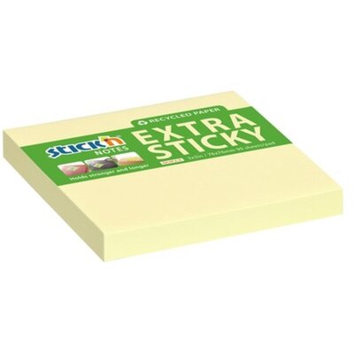 StickN ExtraSticky Recycled 76x76mm 90lap újrahasznosított pasztell sárga jegyzettömb
