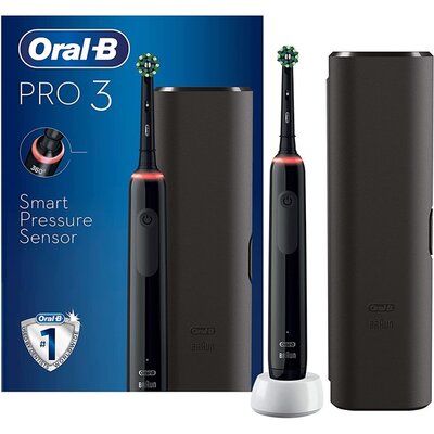 Oral-B PRO 3 3500 Cross Action fejjel és útitokkal fekete elektromos fogkefe szett