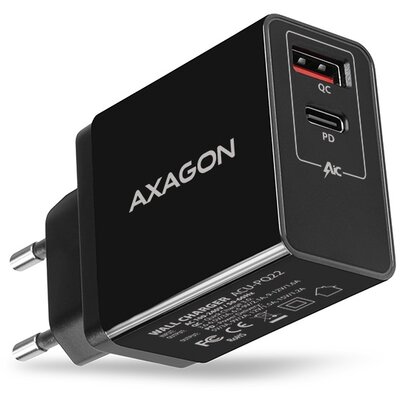 Axagon ACU-PQ22 QC3.0 + USB-C fekete fali töltő