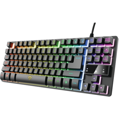 Trust Billentyűzet Gamer - GXT 833 Thado (RGB LED háttérvilágítás; TKL méret; USB; fekete; magyar)