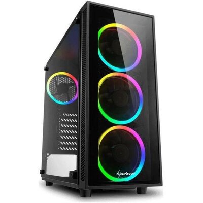 Sharkoon Számítógépház - TG4 RGB (fekete; üveg oldal; alsó táp; ATX; 4x120mm RGB Ventillátor; 2xUSB3.0; I/O)