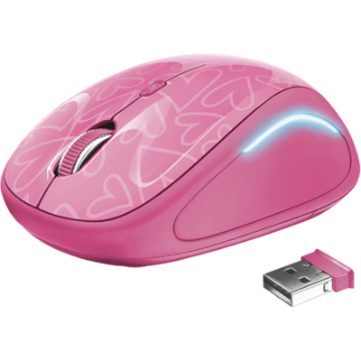 Trust Egér Notebook Vezeték Nélküli - Yvi FX Pink (800-1600DPI; micro vevő; LED; rózsaszín)