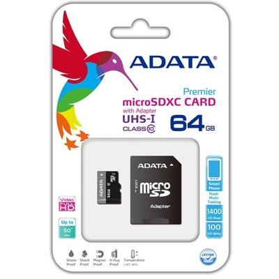 ADATA Memóriakártya MicroSDXC 64GB + Adapter UHS-I CL10 (50/10)