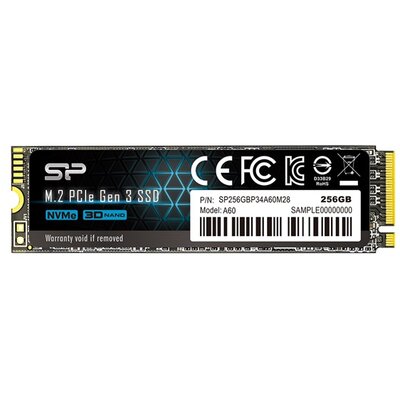 Silicon Power SSD - 256GB A60 (r:2200MB/s; w:1600 MB/s, NVMe 1.3 támogatás, M.2 PCIe Gen 3x4)