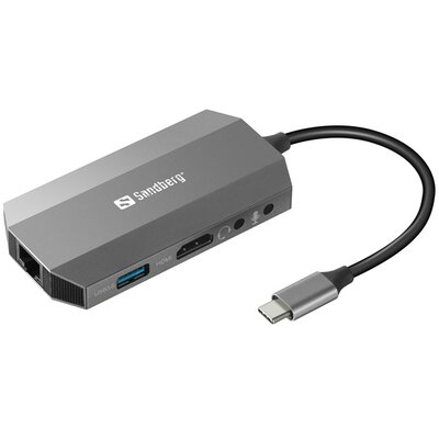 Sandberg Notebook Dokkoló - USB-C 6in1 Travel Dock (USB-C bemenet; HDMI+2xUSB3.0+USB-C+RJ45+SD kimenet)