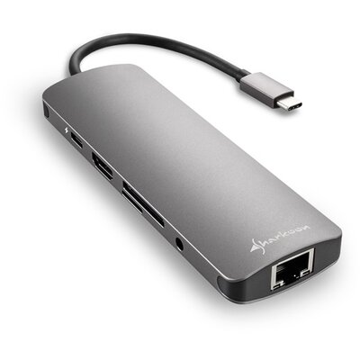 Sharkoon Notebook Dokkoló - USB-C Docking Station (USB-C bemenet, HDMI/3xUSB3.0/RJ-45/3.5 mm Jack/Kártyaolvasó)