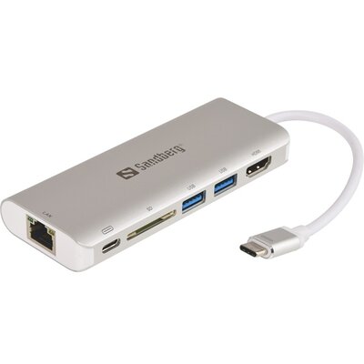 Sandberg Notebook Dokkoló - USB-C Dock HDMI+LAN+SD+USB,61W (USB-C bem. / HDMI+USB3.0+USB-C+RJ45+SD kim.)