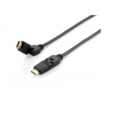 Equip Kábel - 119362 (HDMI2.0 kábel apa/apa, 4K/60Hz, aranyozott, forgatható csatlakozók, fekete, 2m)