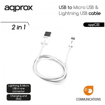 APPROX Kábel - USB to Micro USB & Lightning USB cable (Apple, iPhone, iPad)