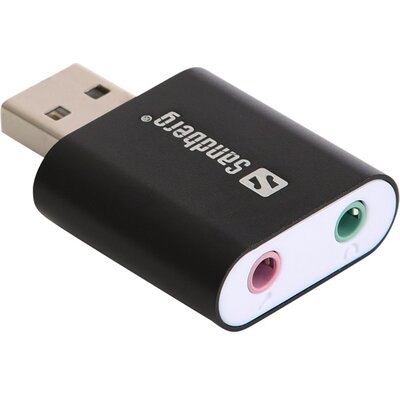 Sandberg Kábel Átalakító - USB to Sound Link (fekete; USB bemenet - 3,5mm jack audio + mikrofon kimenet)