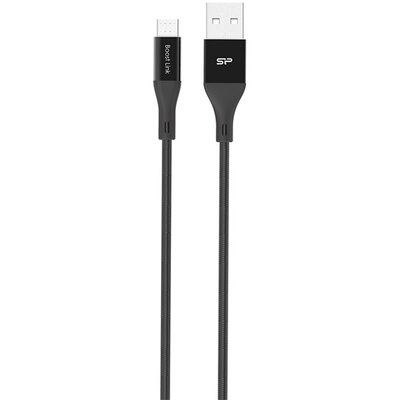 Silicon Power Kábel - USB to Micro-B (Fekete, 1m, QC 3.0/QC 2.0, 480MB/s, harisnyázott)