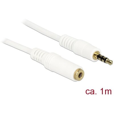 Delock Kábel - 84480 (3,5 mm Jack Hosszabbító kábel, apa/anya, iPhone 4 pin, fehér, 1m)