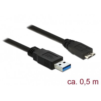 Delock Kábel - 85071 (USB3.0 A - USB3.0 Micro-B kábel, apa/apa, fekete, 0,5m)