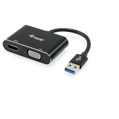 Equip Átalakító Kábel - 133386 (USB3.0 - VGA+HDMI, apa/anya, 1920x1080/60Hz, fekete)