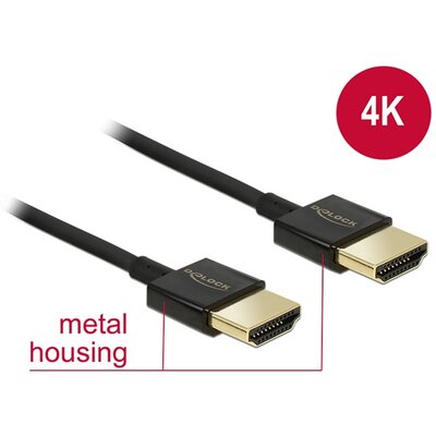 DELOCK kábel HDMI male/male összekötő 3D 4K Slim Premium, 2m