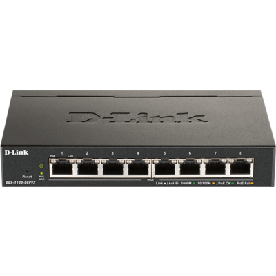 D-LINK Switch 8x1000Mbps Fémházas Asztali Menedzselhető, DGS-1100-08V2/E