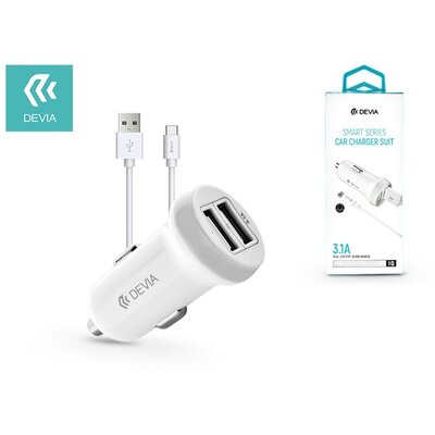 Devia ST331190 Devia Smart dual port USB Type-C 3.1A/2xUSB/USB Type-C kábel autós töltő