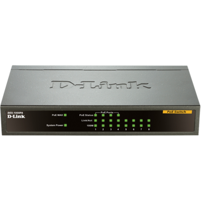 D-LINK Switch 8x100Mbps (4xPOE) Fémházas Asztali, DES-1008PA
