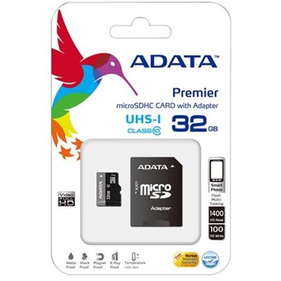 ADATA MicroSD kártya - 32GB microSDHC UHS-I Class10 (R/W: 80/10 MB/s) + adapter