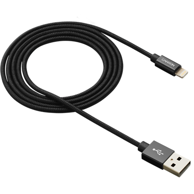 CANYON Töltőkábel, USB - LTG, Apple kompatibilis, Szövetborítás, 1m, fekete - CNS-MFIC3B