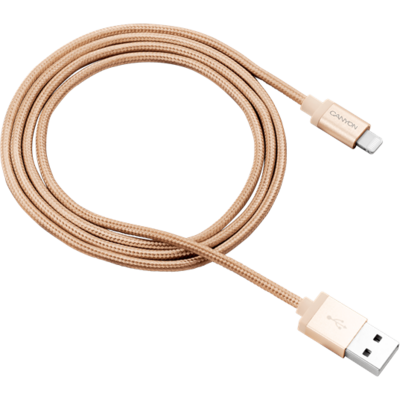 CANYON Töltőkábel, USB - LTG, Apple kompatibilis, Szövetborítás, 1m, arany - CNS-MFIC3GO